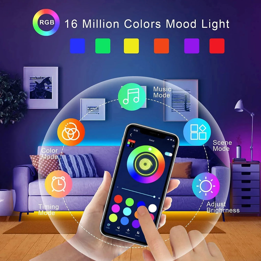 10m 20m 30m 40m DC24V Led RGB Strip Light Bluetooth App Music Sync Led Lights Flexible Ribbon Diode Tape for Gaming Room Deco