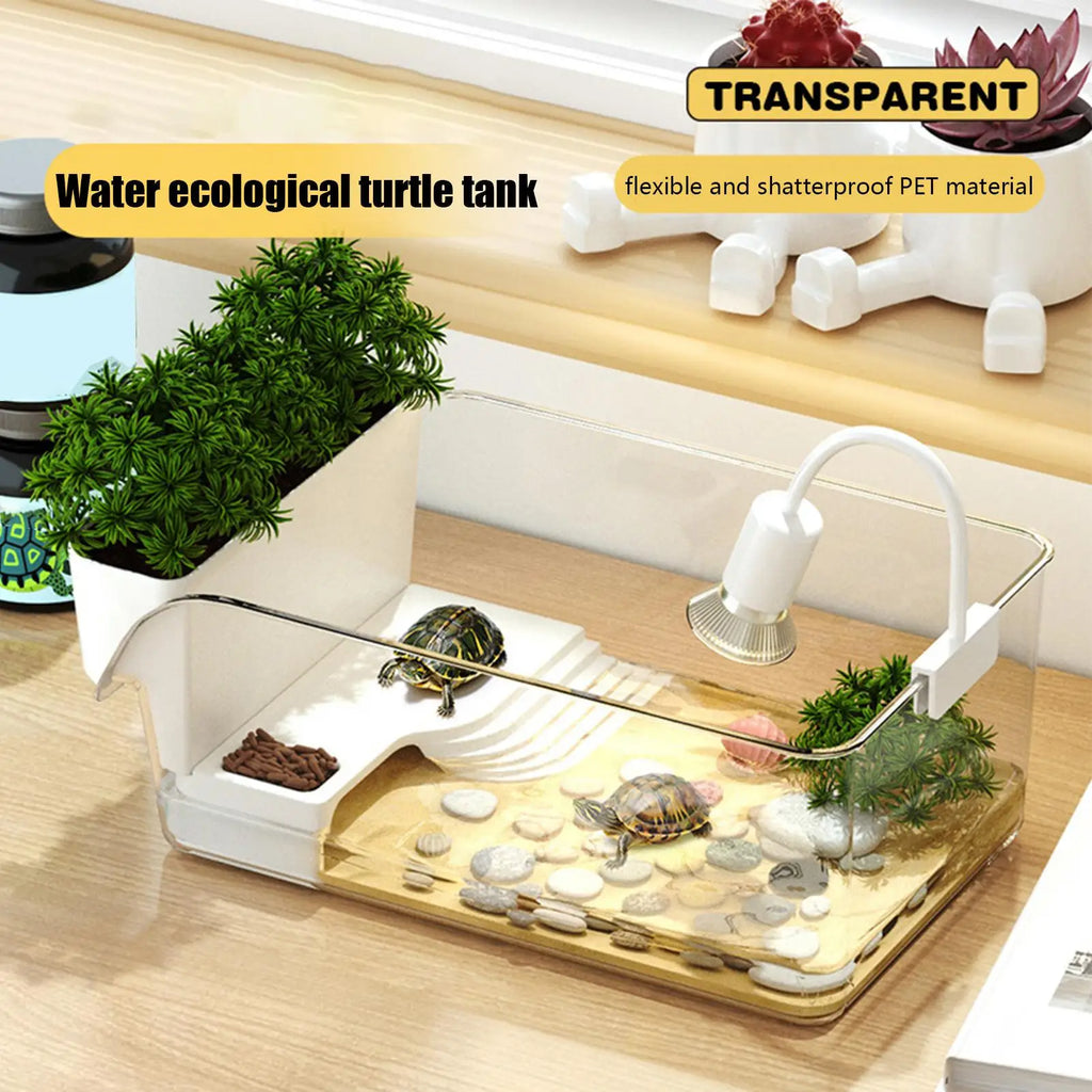 Turtle Tank with Basking Area Transparent Reptile Terrarium Habitat for Pet Turtles Hermit Crabs Tortoise Aquatic Amphibians