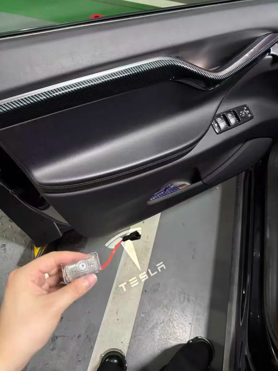 2Pcs LED Car Welcome Door Lights Emblem Accessory For Tesla SpaceX Model 3 Highland 2023 Model S Model X Model Y Model Y-Eur Roa