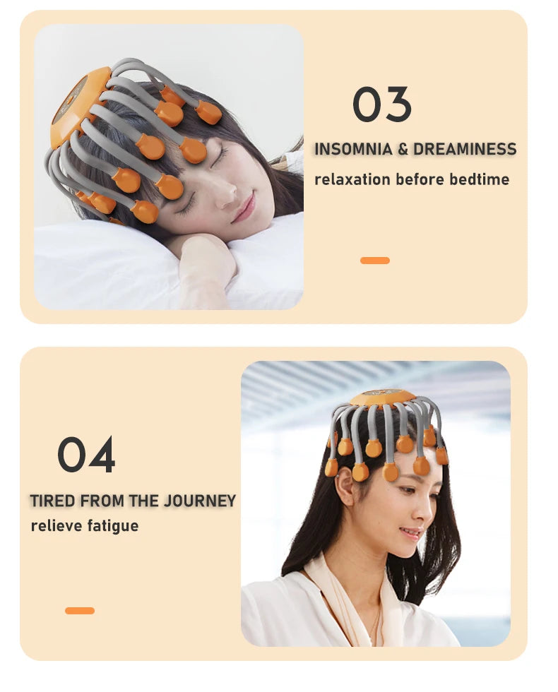 20Massage Heads Orange Scalp Head Massager Red Light Vibrator Octopus Scratcher For Relaxation Stress Migraine