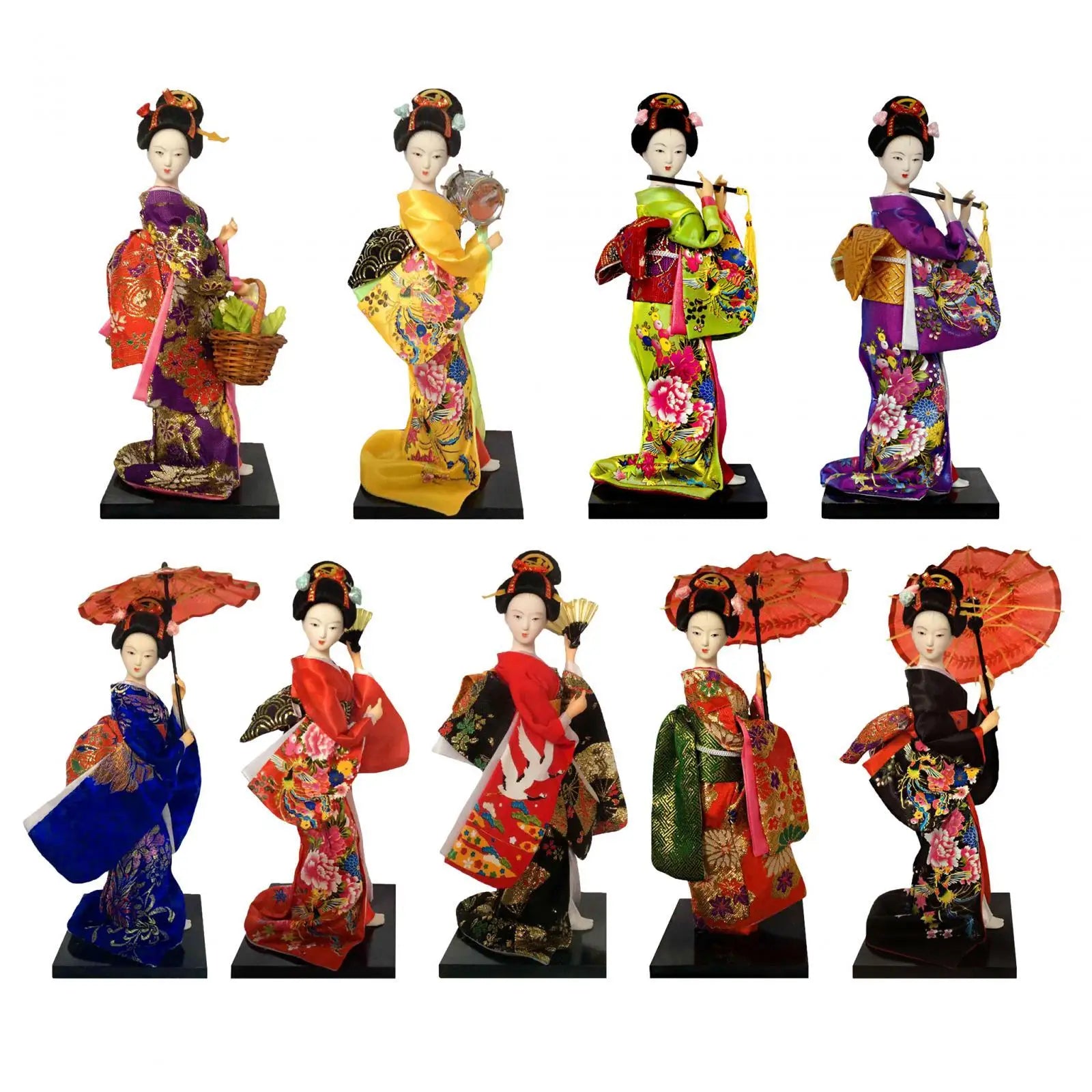 Japanese Geisha 9" Free Standing Oriental Ancient Kabuki Girl Statue Kimono Dolls Ornament for Shelf Table Home Office Decor