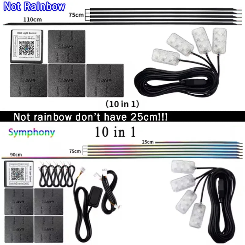 6/10/14/18 in 1 Led Car Ambient Lights RGB 213 64 Color Acrylic Strips Symphony Streamer Interior Rainbow Atmosphere Lamp Kit