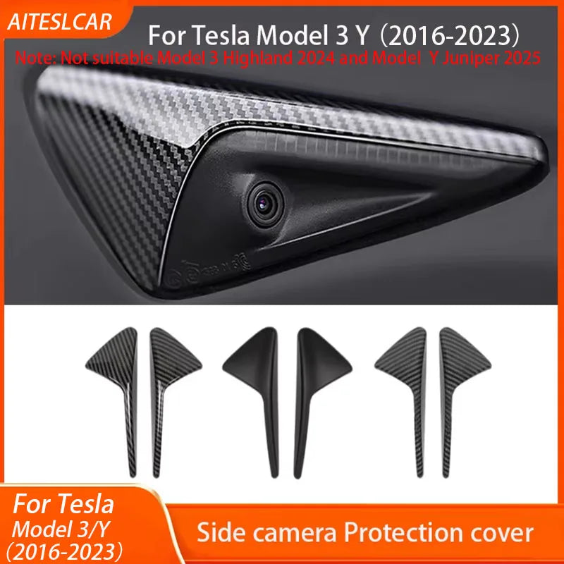 For Tesla Model 3/Y Side Camera Protection Cover Carbon Fiber Fender Trim Cover Car Modification Accessories Tesla 2017-2023