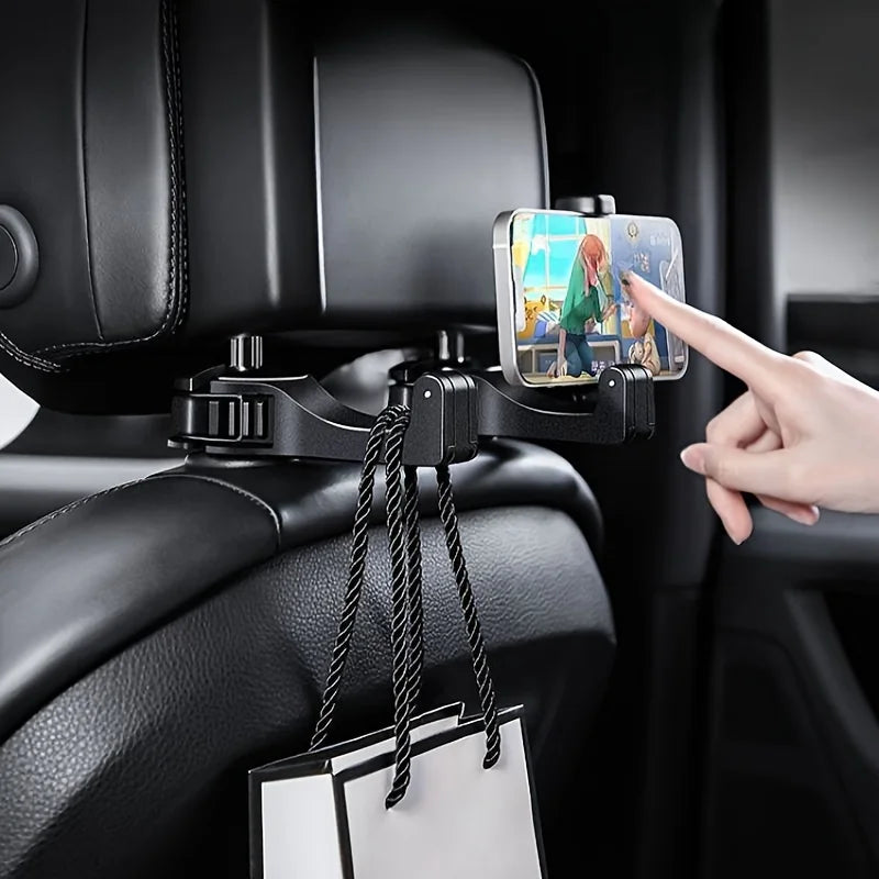 Car mounted hook black phone holder hook multifunctional car lock type phone holder creative rear headrest hook car universal