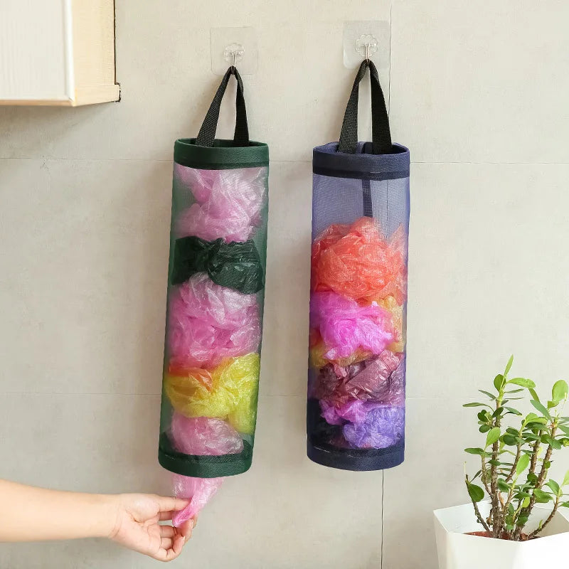 Home Grocery Bag Holder Wall Mount Plastic Bag Holder Dispenser Hanging Storage Trash Garbage Bag Kitchen Garbage Organizer