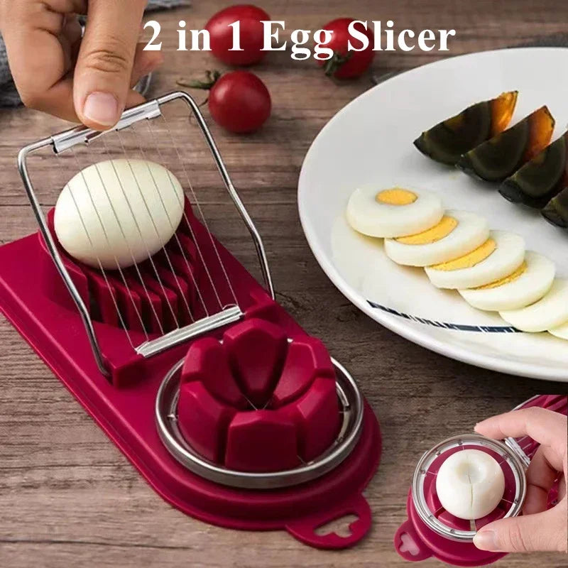 Multifunctional Egg Cutter Stainless Steel Egg Slicer Sectioner Cutter Mold Flower-Shape Luncheon Meat Cutter Kitchen Gadgets