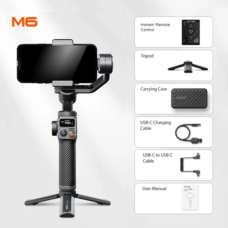 Hohem iSteady  M6 3-Axis Handheld Stabilizer hohem m7 Gimbal for Smartphone w Magnetic Fill Light Face Tracking pk weebill m7