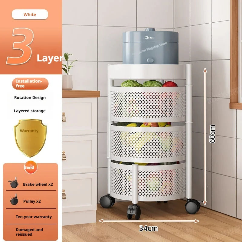 Square Rotating Storage Rack Kitchen Floor-To-Ceiling Multi-Layer Snacks Fruits And Vegetables Sundries Rolling Trolley Basket