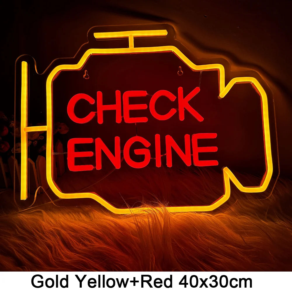 Check Engine Neon Sign Led Light Auto Room Garage Repair Shop Wall Decor Bar Party Club Luminous Atmosphere Lamp USB Power