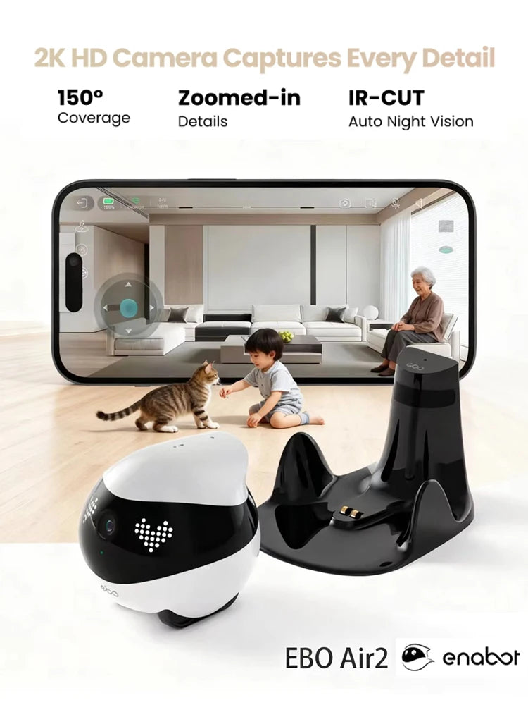Enabot EBO AIR 2 Companion Robot 2K Home Security Pet Camera Night Vison Wireless APP Remote Control for Dog Cat Baby App Contro