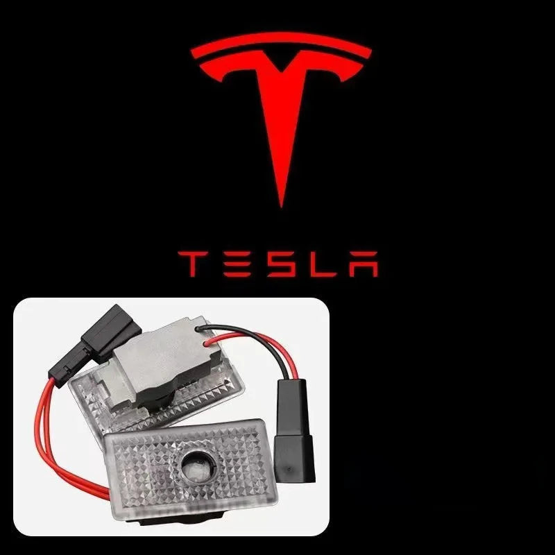 2Pcs LED Car Welcome Door Lights Emblem Accessory For Tesla SpaceX Model 3 Highland 2023 Model S Model X Model Y Model Y-Eur Roa