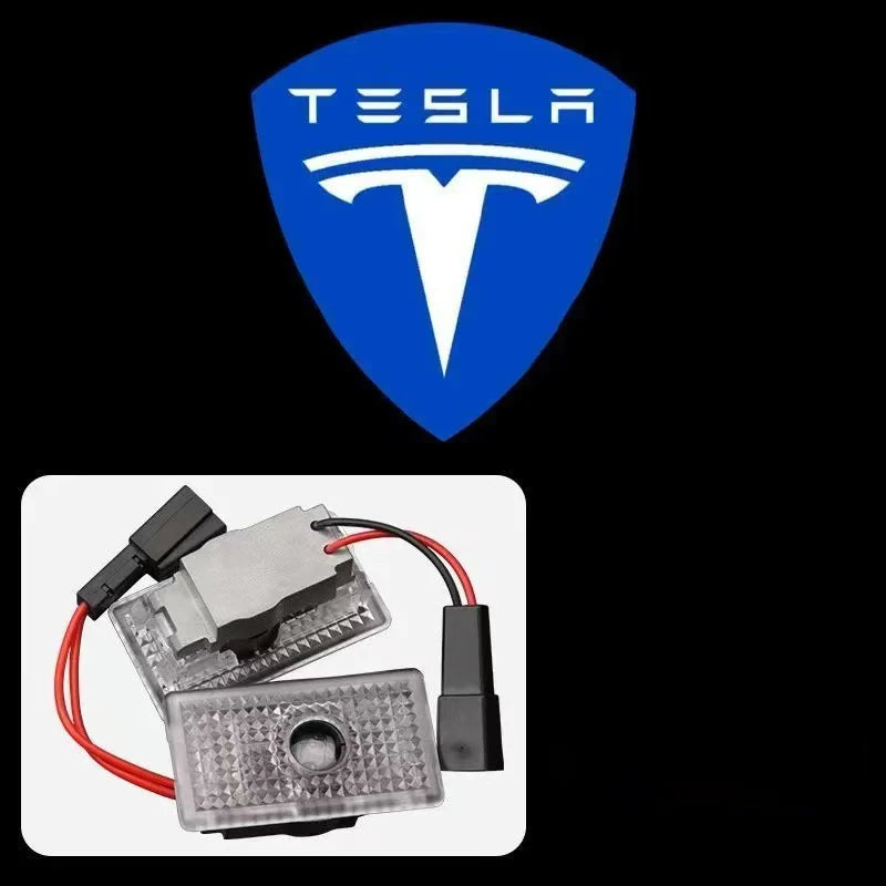 2Pcs LED Car Welcome Door Lights Emblem Accessory For Tesla SpaceX Model 3 Highland 2023 Model S Model X Model Y Model Y-Eur Roa