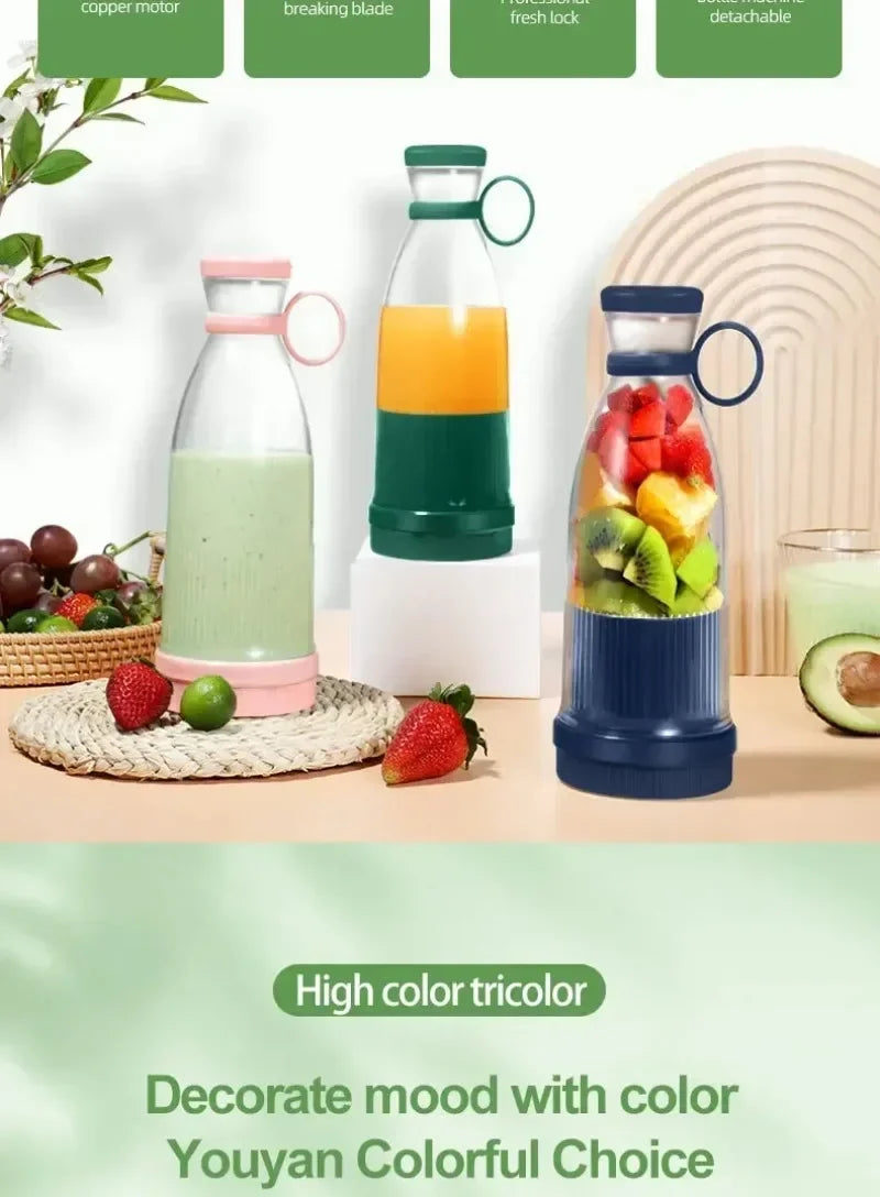 Mini Juice Blender Portable Electric Juicer Bottle 6 Blades Shake Orange Lemon USB Charging Fruit Mixer Fresh Squeezer Machine