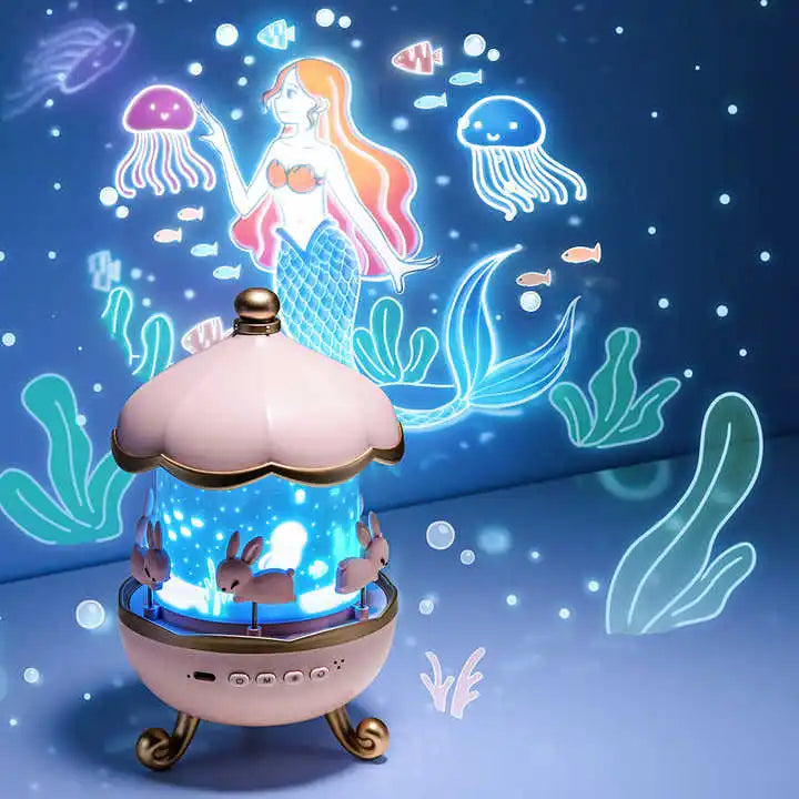 Projector Night Light with Speaker for Kids Room Decor 12 Films Kawaii Ocean Projection Nightlights For Baby Bedroom Gifts