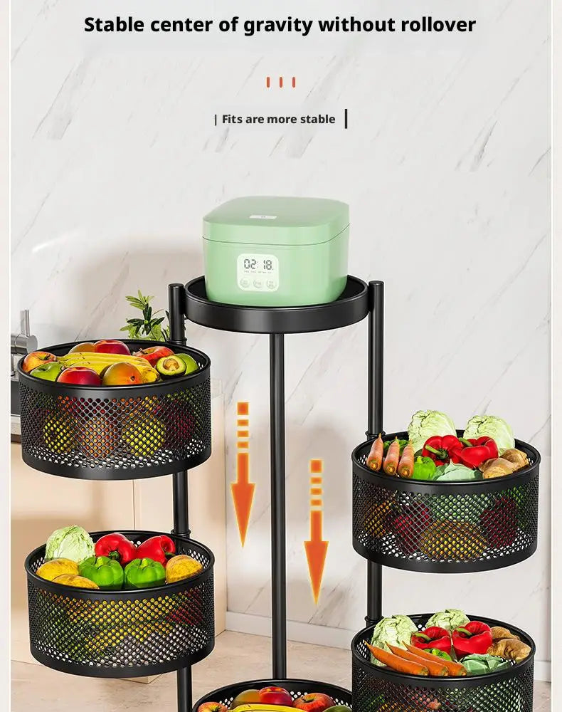 Square Rotating Storage Rack Kitchen Floor-To-Ceiling Multi-Layer Snacks Fruits And Vegetables Sundries Rolling Trolley Basket