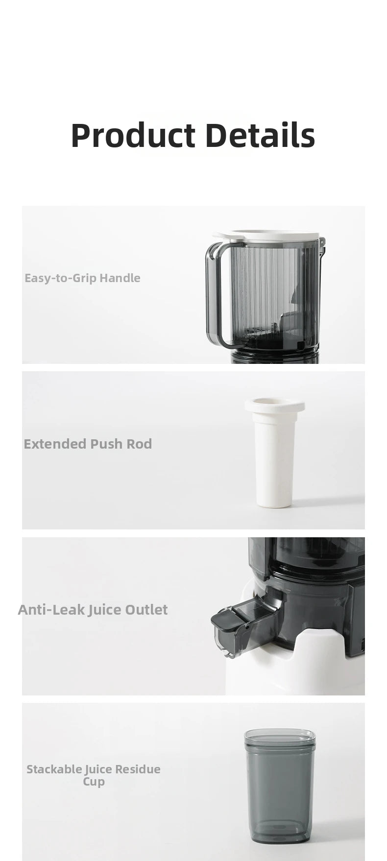 Large-Caliber Juicer Household Automatic Juicer Low-Speed Slag Juice Separation Food Grade 304 Stainless Steel Easy to Clean