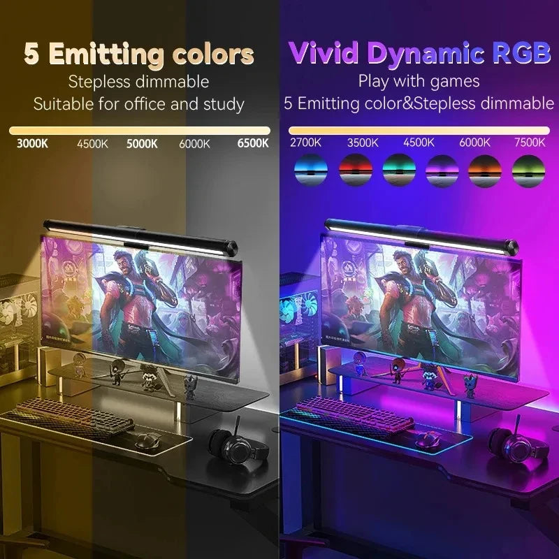 LED Monitor Light Bar Computer Screen Hanging Lights RGB  Atmosphere Table Lamp For Work Study Read Gaming Dimming Lighting 44cm
