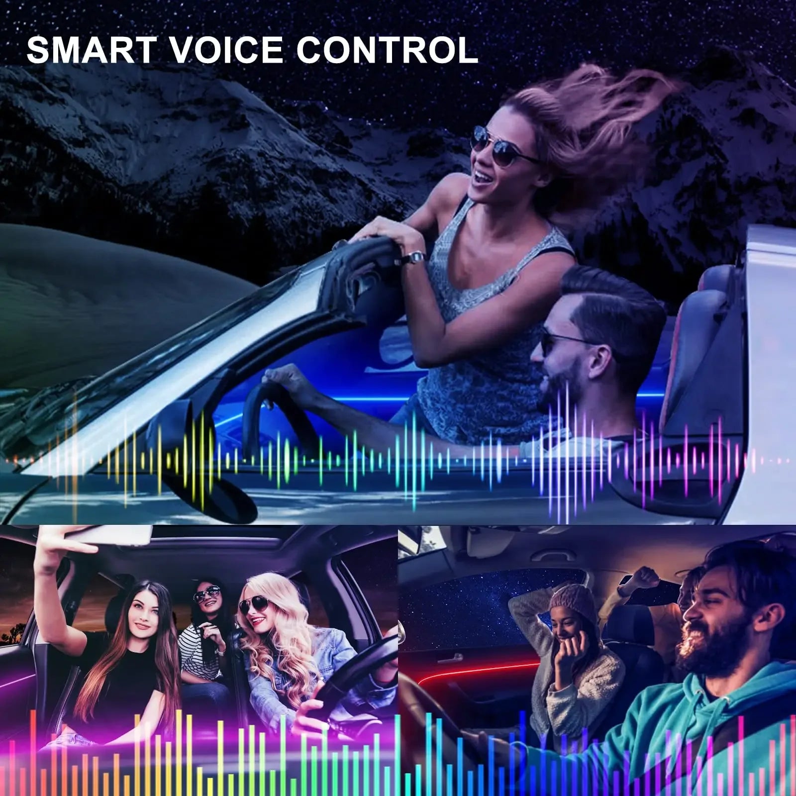 LED Car Interior Ambient Strip Lights RGB Fiber Optic Atmosphere Neon Lighting Kit W/ APP Remote Control Auto Decorative Lamps