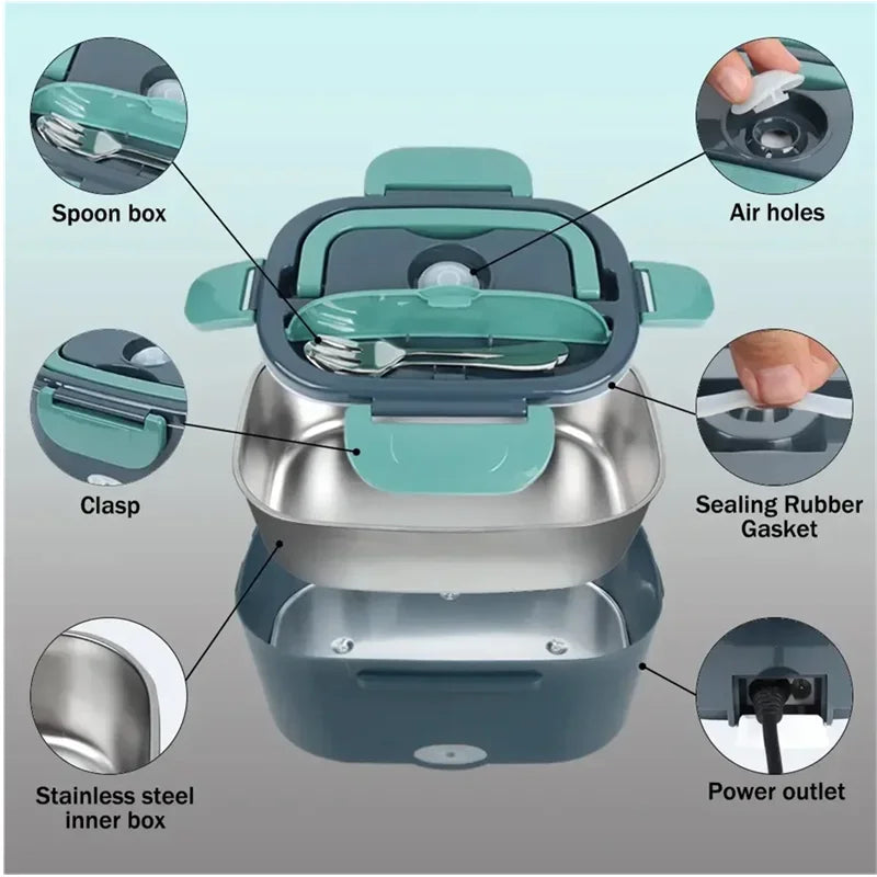 1.5L 60W Electric Lunch Box Food Warmer Portable Food Heater for Car Or Home - Leak Proof, Lunch Heating Microwave for Truckers