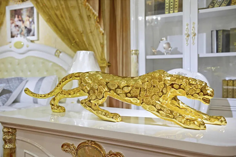 Fortune Leopard Statue Large Animal Sculpture Resin Craft Home Office Decor Living Room TV Cabinet Wealth Symbol Gift