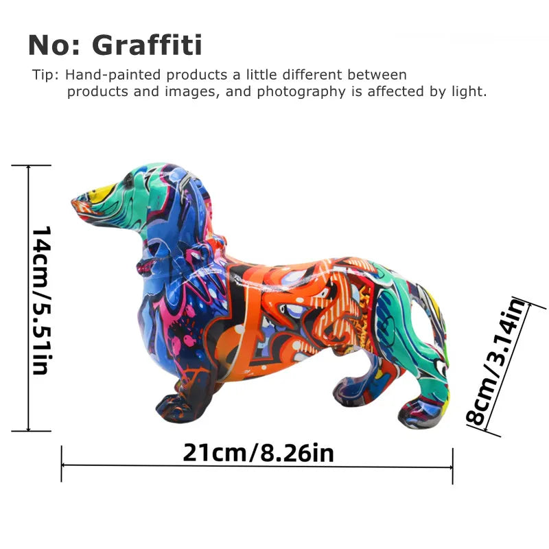 Graffiti Dachshund Figurine Colorful Dog Statue Home Table Decoration Resin Bulldog Sculpture Animal Dogs Ornament for Room Desk