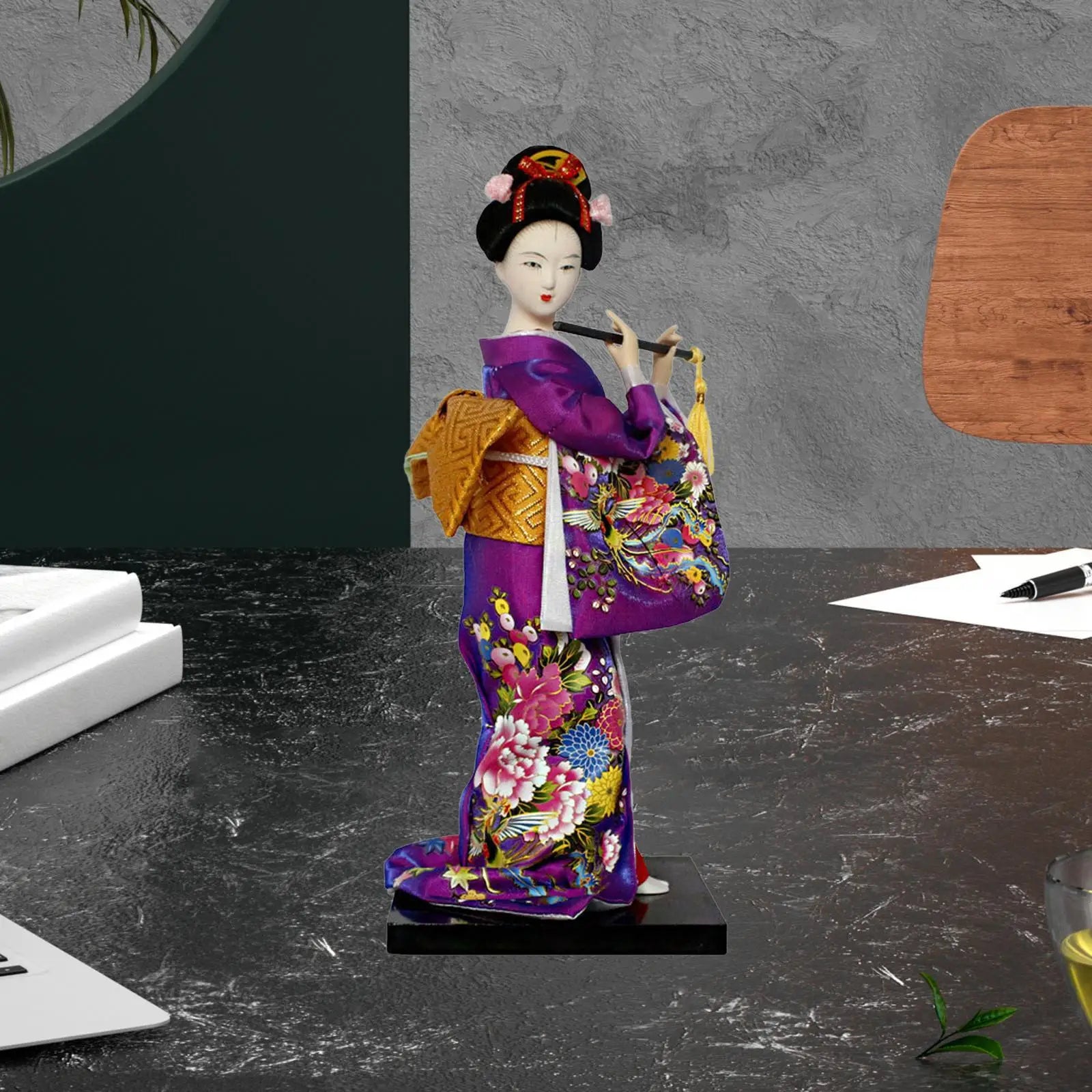 Japanese Geisha 9" Free Standing Oriental Ancient Kabuki Girl Statue Kimono Dolls Ornament for Shelf Table Home Office Decor
