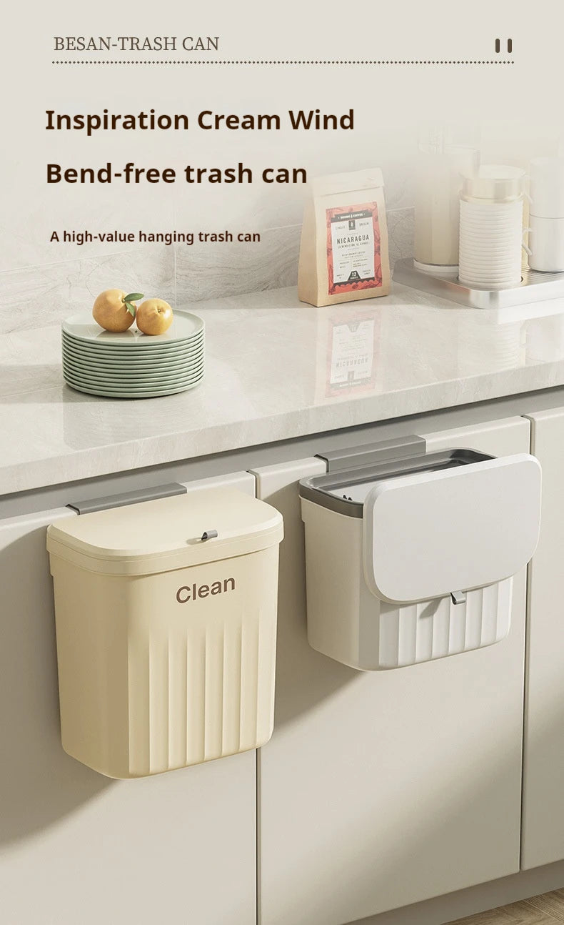 Kitchen Trash Can Wall Mounted Hanging Trash Bin With Lid Garbage Can for Cabinet Under Sink Waste Garbage Compost Bin 8.5/12L