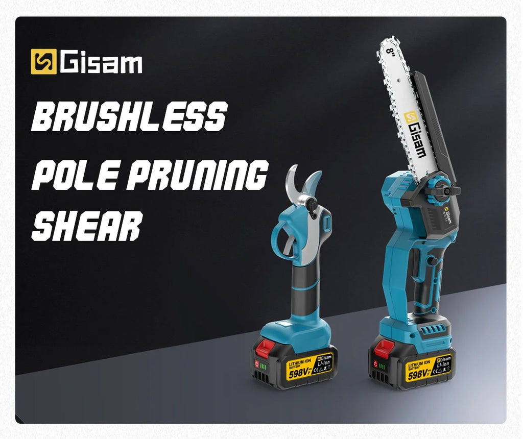Gisam 4 in 1 Brushless High Branch Saw Chainsaw & Pruning Shears Garden Tool With Telescoping Pole For Makita 18v Battery Pin
