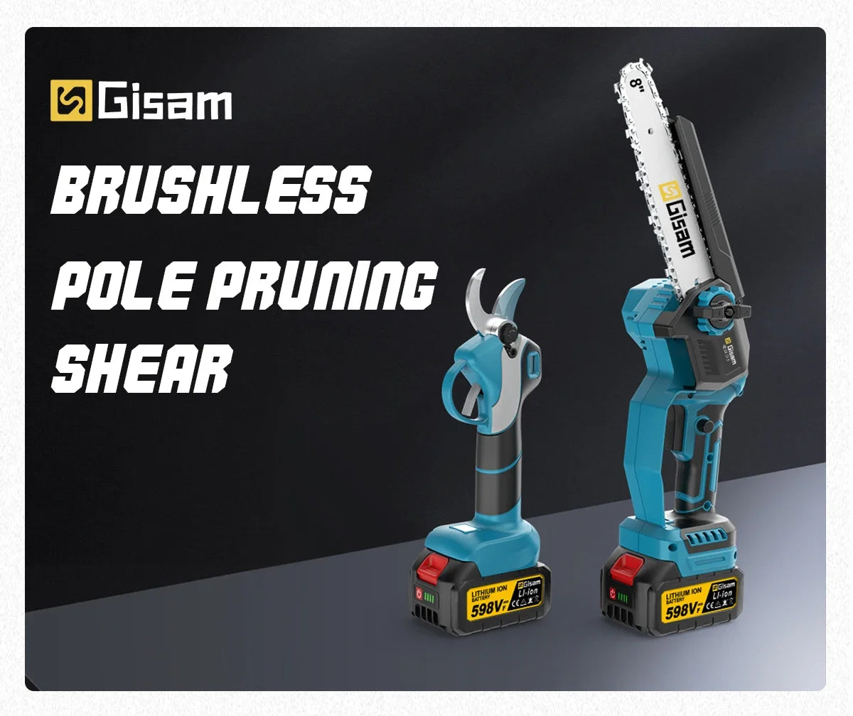 Gisam 4 in 1 Brushless High Branch Saw Chainsaw & Pruning Shears Garden Tool With Telescoping Pole For Makita 18v Battery Pin