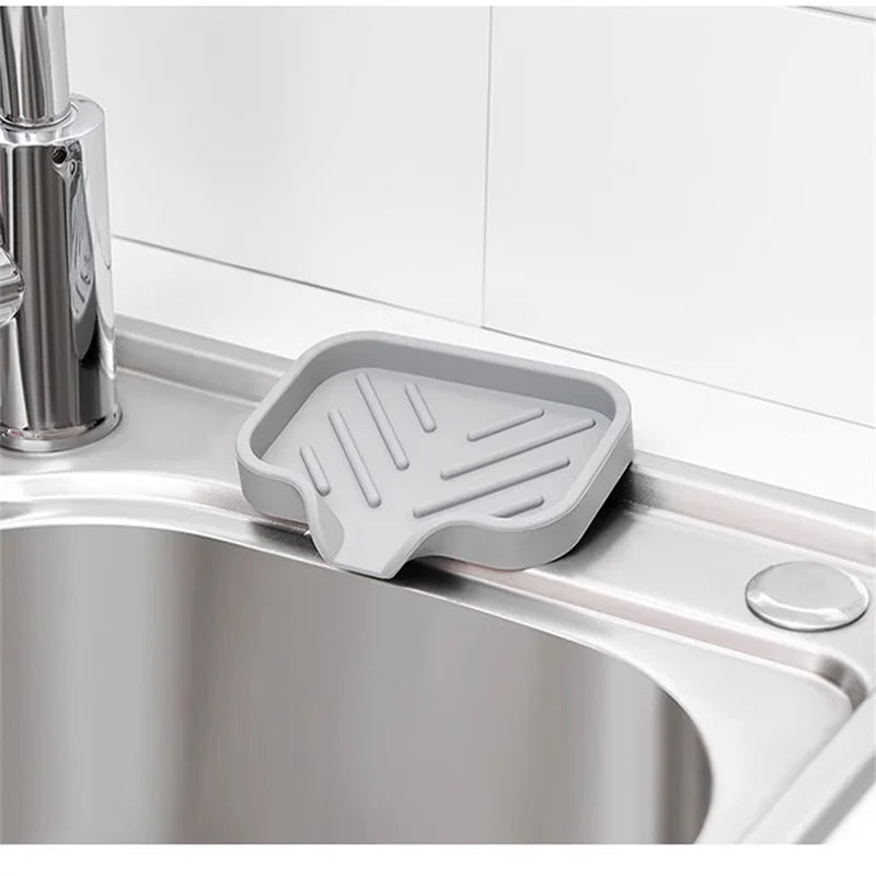 Sink Silicone Tray With Drain Soap Sponge Storage Holder Countertop Sink Scrubber Brush Soap Storage Rack Kitchen Organizer