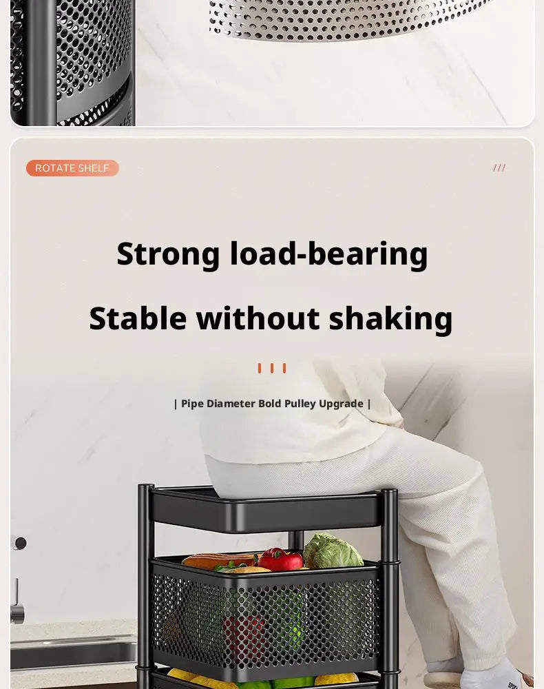 Square Rotating Storage Rack Kitchen Floor-To-Ceiling Multi-Layer Snacks Fruits And Vegetables Sundries Rolling Trolley Basket