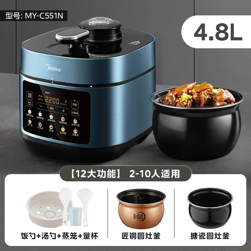 220V Midea Electric Pressure Cooker Stainless Steel Dual Pot Smart Multicooker for Home Kitchen AD