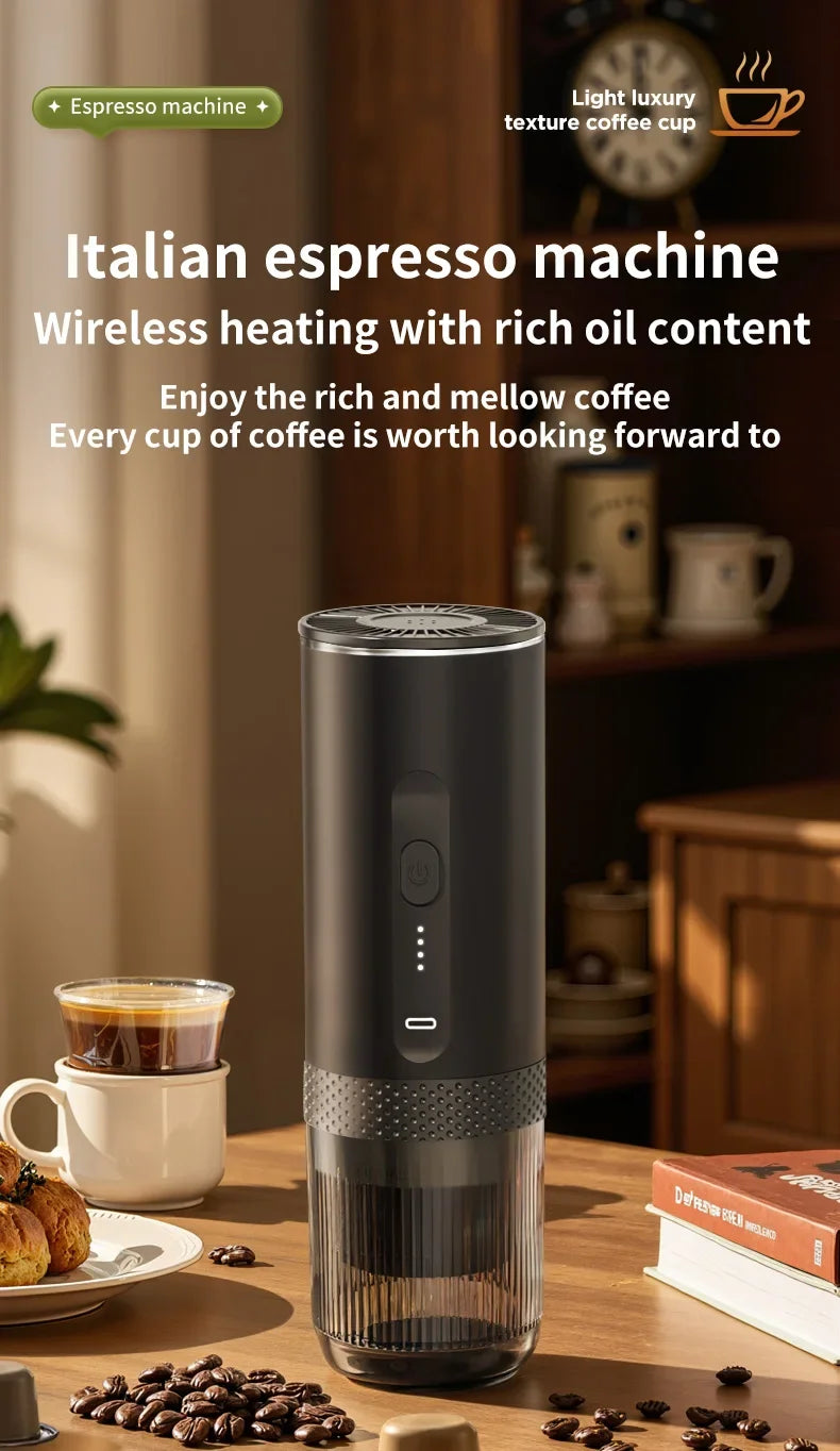 2-in-1 Wireless Electric Espresso Coffee Machine for Car & Home Camping Portable Coffee MakerCapsule Powder Travel Coffee Maker