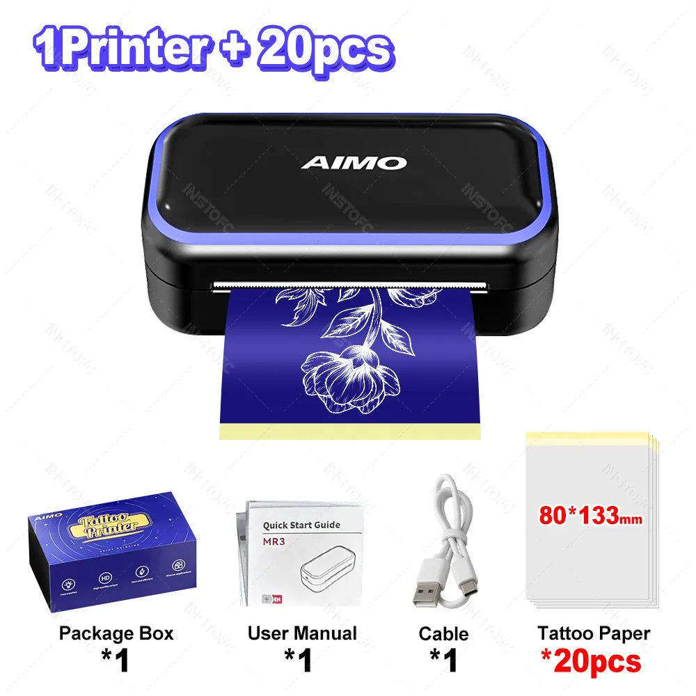 Mini Tattoo Stencil Printer AIMO MR3 80mm Wireless Thermal Tattoo Maker & 3inch Transfer Paper Fucos on Small Tattoo Pattern