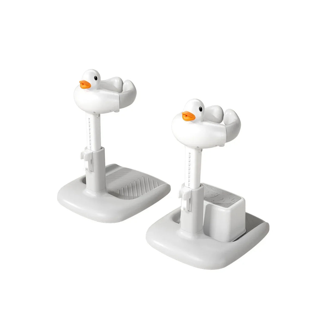 Portable Non-slip Duck Shaped Baby Bath Racks Shower Helper Handle Adjust Length Stand Themselves for Standing Toddler Shower