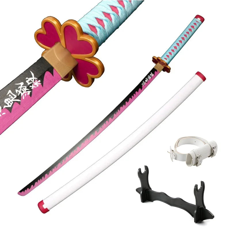 Demon Slayer Katana 104cm Giyuu Blue Role-playing Weapons Props with Sword Holder and Belt 1: 1 Replica  Japanese Samurai Sword