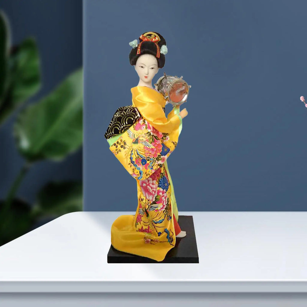 Japanese Geisha 9" Free Standing Oriental Ancient Kabuki Girl Statue Kimono Dolls Ornament for Shelf Table Home Office Decor