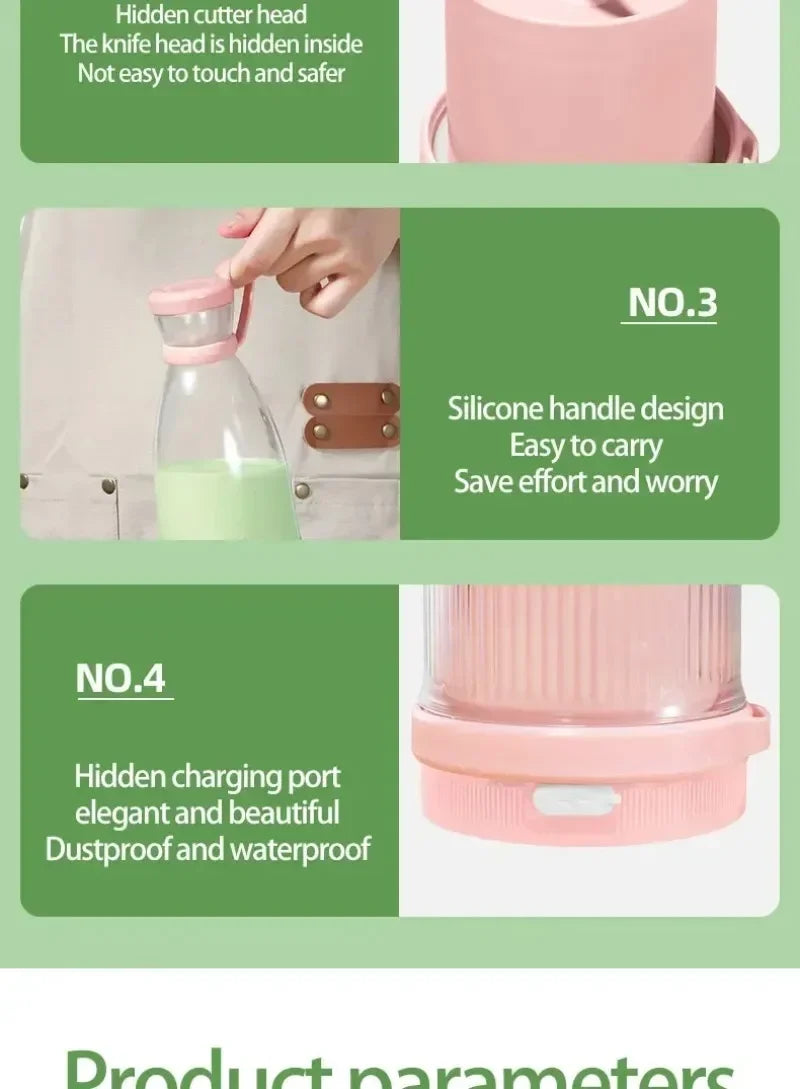 Mini Juice Blender Portable Electric Juicer Bottle 6 Blades Shake Orange Lemon USB Charging Fruit Mixer Fresh Squeezer Machine