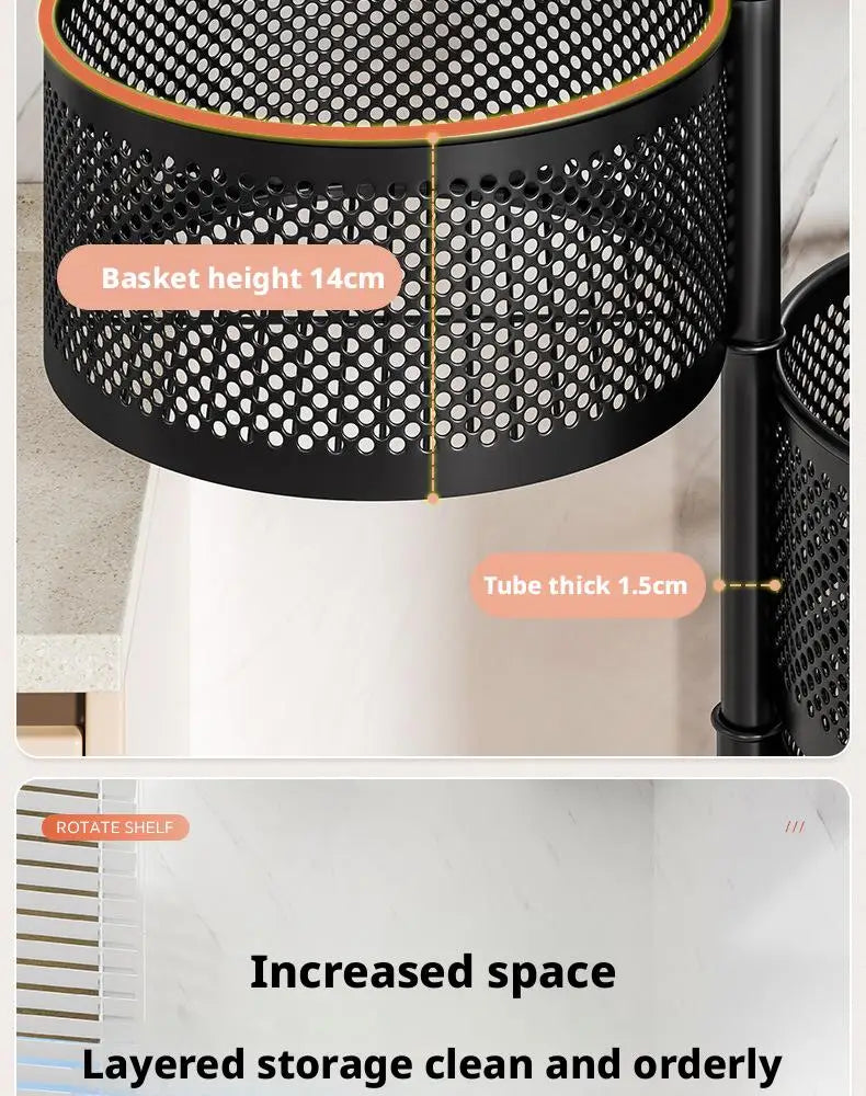 Square Rotating Storage Rack Kitchen Floor-To-Ceiling Multi-Layer Snacks Fruits And Vegetables Sundries Rolling Trolley Basket