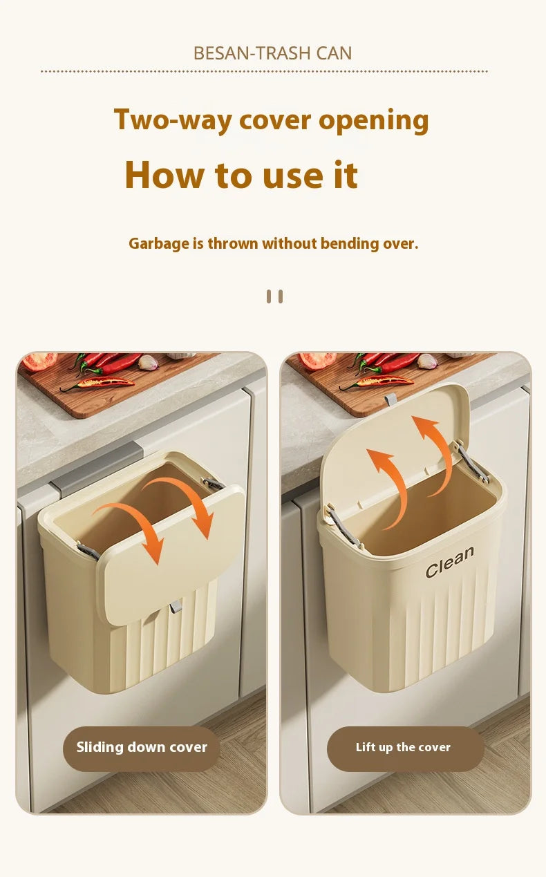 Kitchen Trash Can Wall Mounted Hanging Trash Bin With Lid Garbage Can for Cabinet Under Sink Waste Garbage Compost Bin 8.5/12L