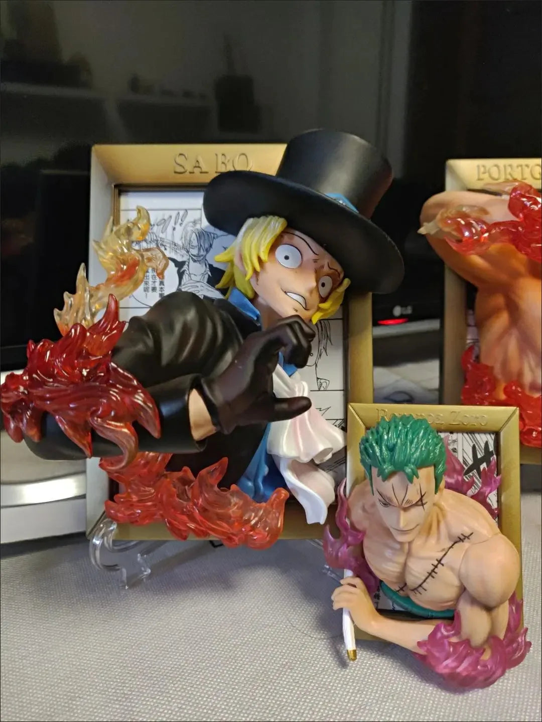 One Pieces King Sabo Ace Luffys Three Brothers Large Photo Frame Ornament Statue Handmade Model Ornament Toys Birthday Kids Gift