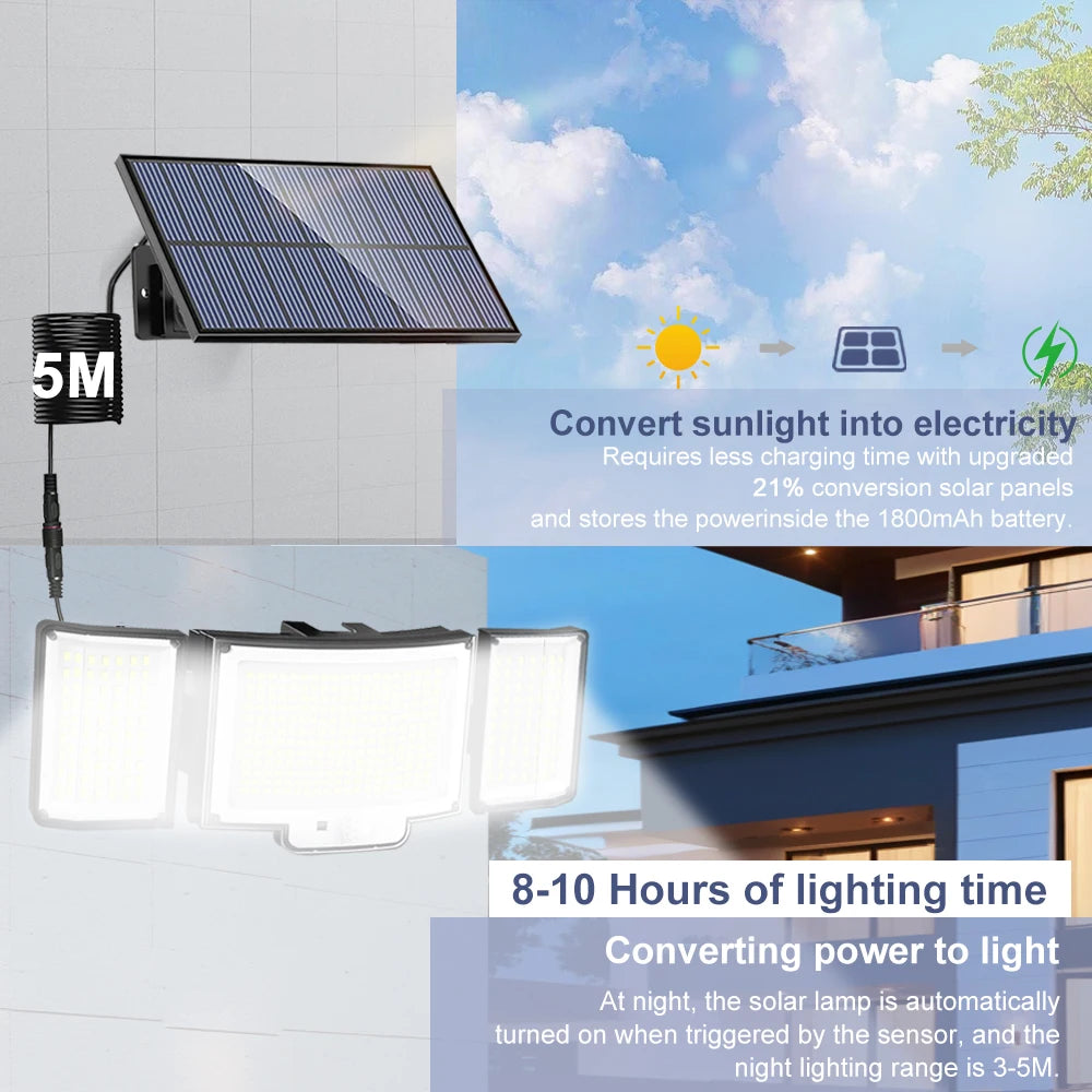 New 366LED Solar Outdoor Lights Solar Powered Security Light Motion Sensor 234LED Wall Light IP65 Waterproof Garden