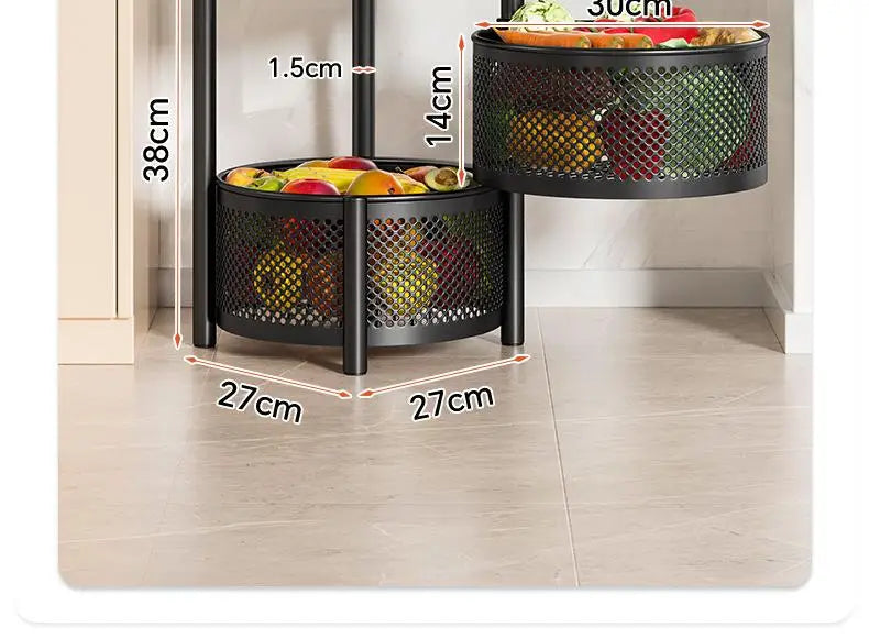 Square Rotating Storage Rack Kitchen Floor-To-Ceiling Multi-Layer Snacks Fruits And Vegetables Sundries Rolling Trolley Basket