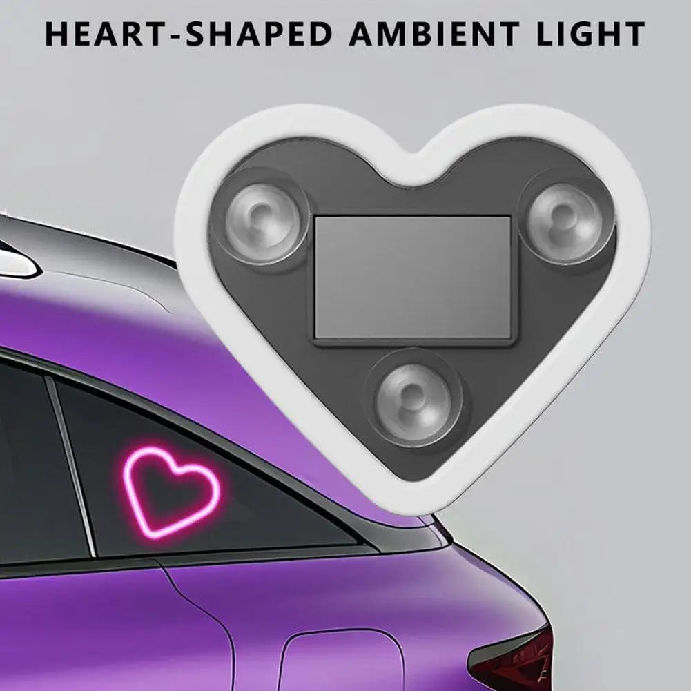 Car Triangle Window LED Solar Powered Heart-shaped Neon Light Rear Window Illuminated Interior Decoration Atmosphere Light