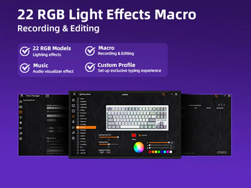 ZORNHER ZH870 Wireless Mechanical Keyboard 80% Black Custom Creamy Sound Keyboard Gaming  Lighted Up Black Topographic Keycap