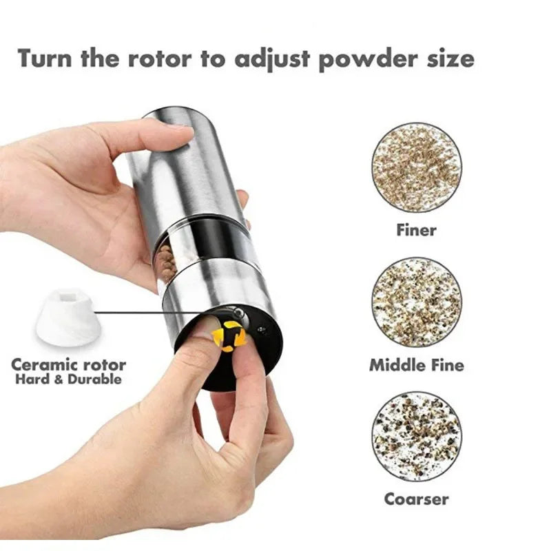 Electric Salt Pepper Grinder Set Stainless Steel One Handed Operation Automatic Spice Mill with Light for Kitchen