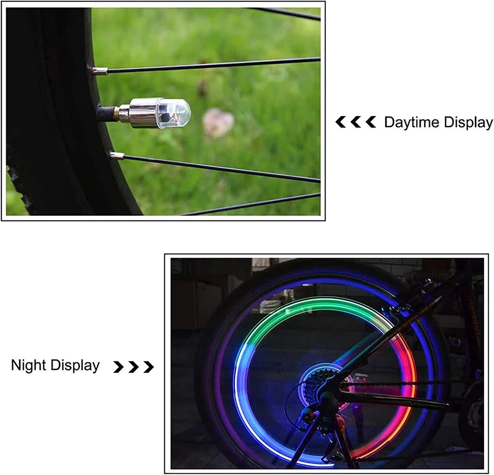 4Pcs LED Wheel Lights -Bike Tire Valve Stem Neon Light Bulb for Car Motorcycle Bicycle Tyre Dust Cap Waterproof Flash Stems Caps