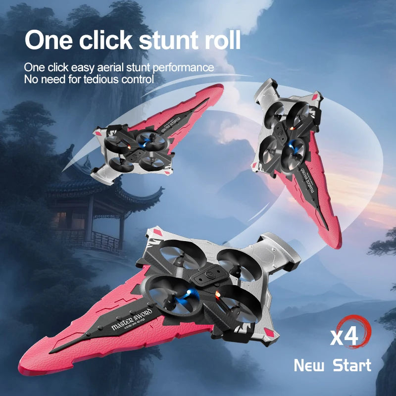 4DRC New V55 Remote Controlled Flying Sword Toy Drone Model 2.4G RC Quadcopter with Light Sword Stunt Glider Airplane Kids Toys