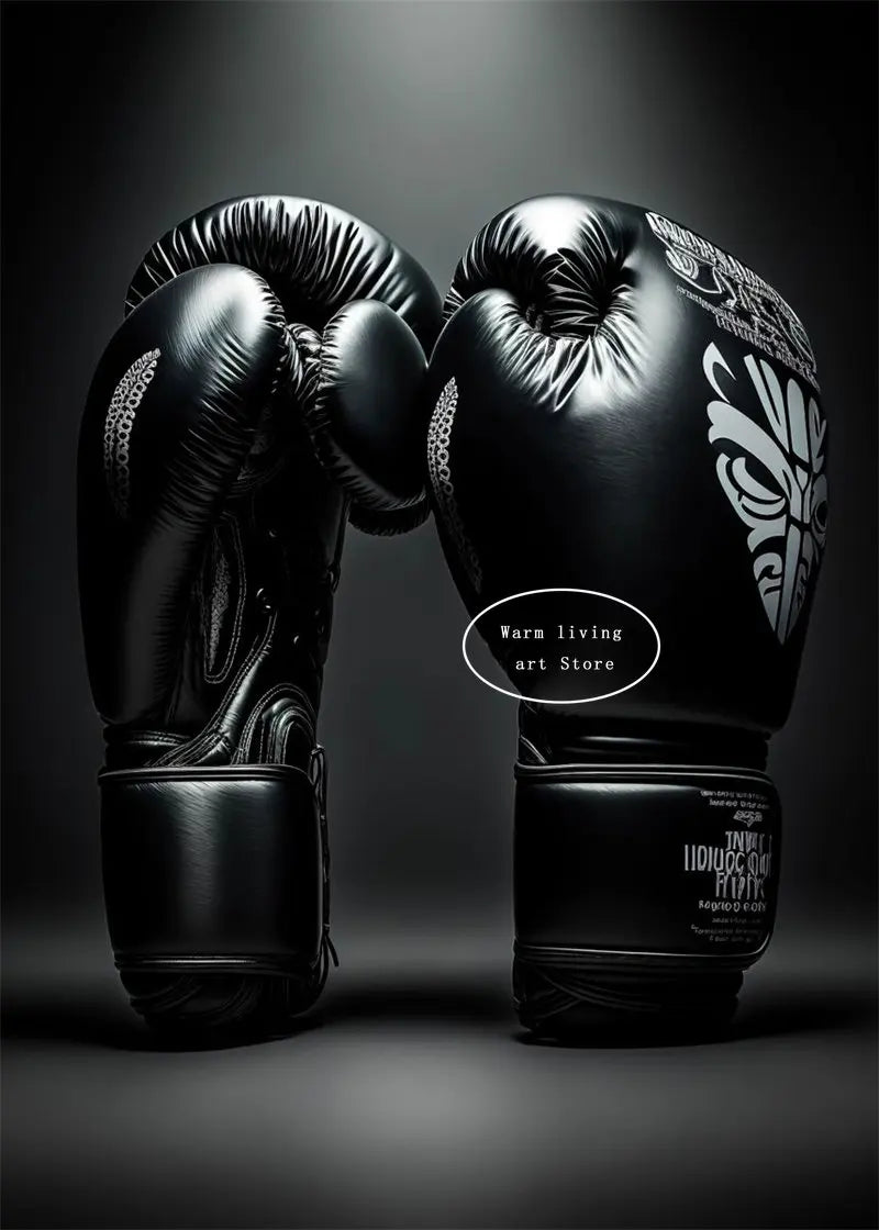 Black Cool Boxing Gloves Boxing Fitness Gloves Aesthetics Poster and Mural Art Canvas Painting Boxing Gym Boys' Room Decoration