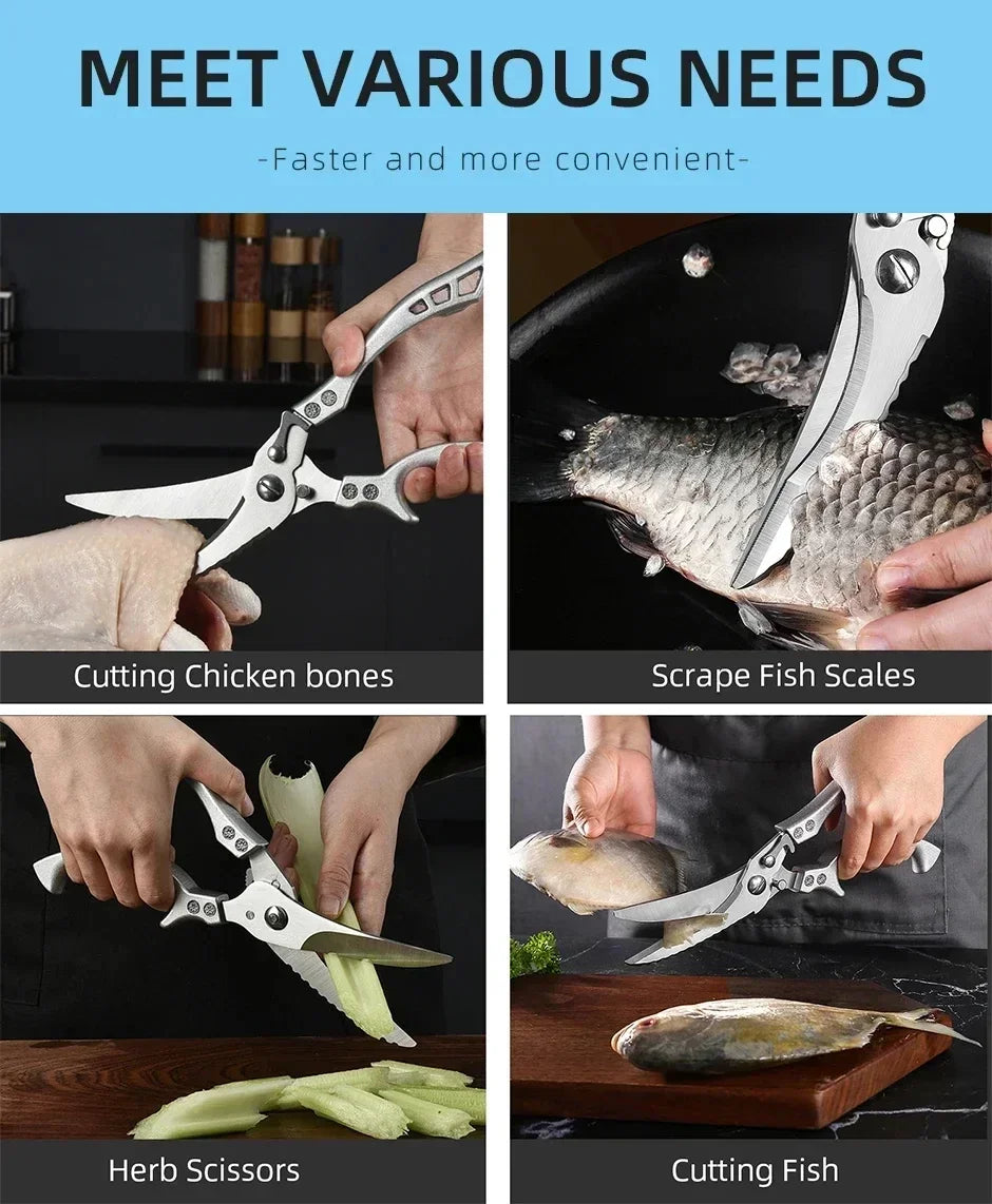 Professional Chicken Bone Kitchen Scissors Kitchen Shears Duck Fish Cutter Stainless Steel Scissors Clean Cook Scissors Knife